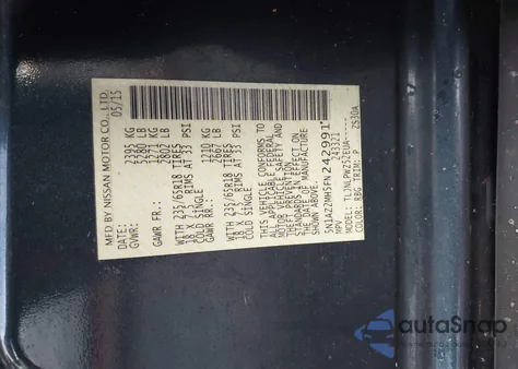 2015 Nissan Murano S z USA, uszkodzony, nr VIN 5N1AZ2MH5FN242991